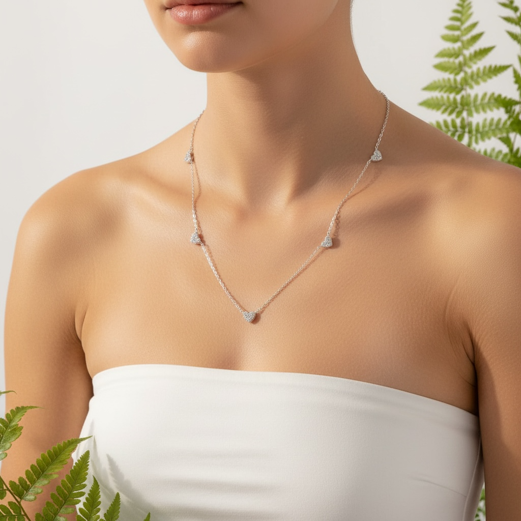 Faithful Five Heart 925 Sterling Silver Necklace Gold/Silver