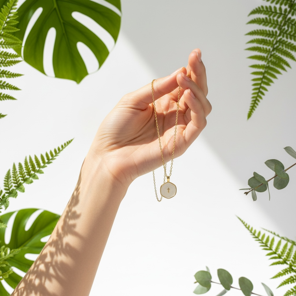 ✨ Mini Gold-Tone Cross Pendant Necklace – White Enamel | Hypoallergenic