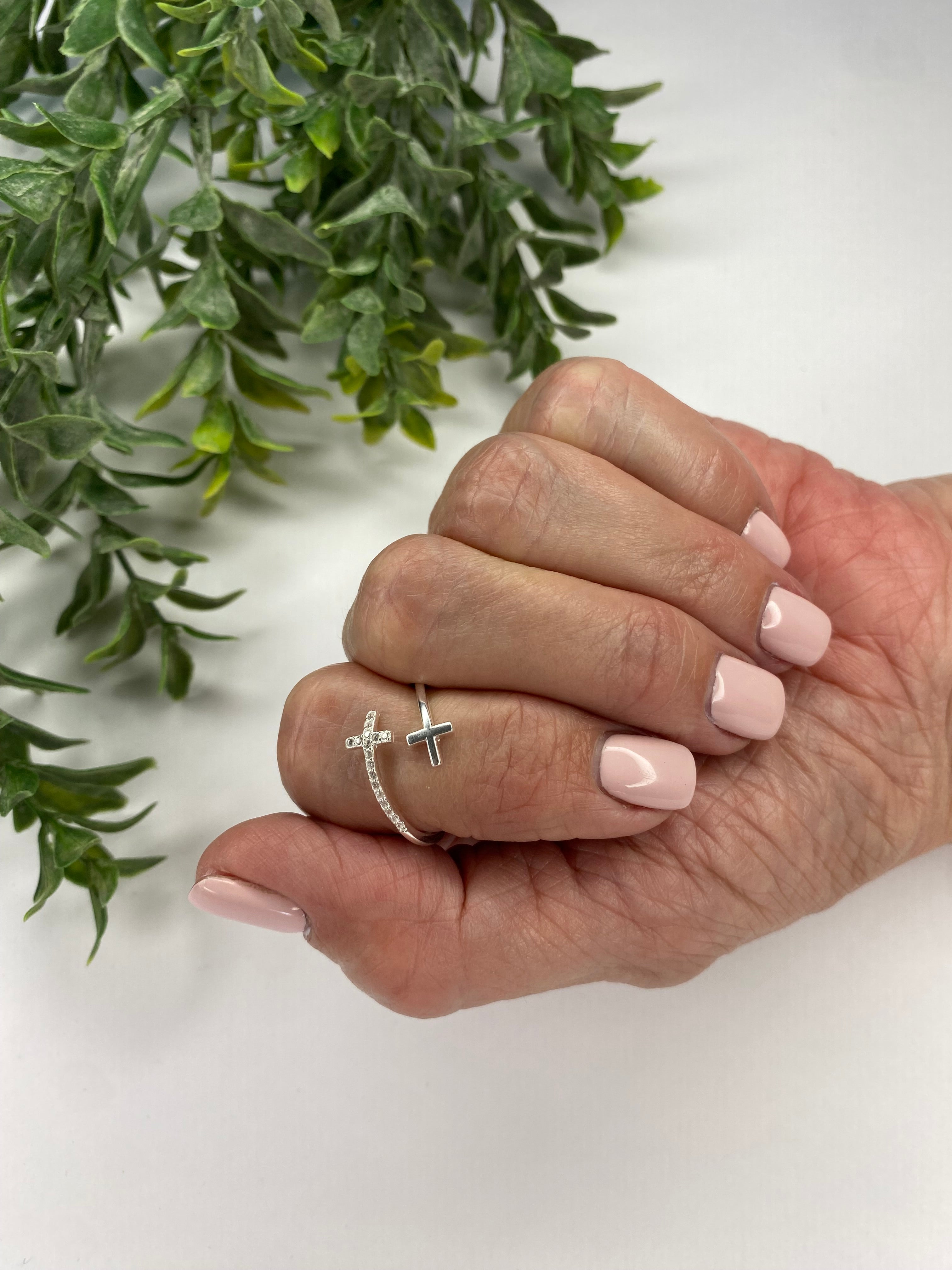 🌿Double Cross Adjustable  Open Ring    – 925 Sterling Silver ✨🌿