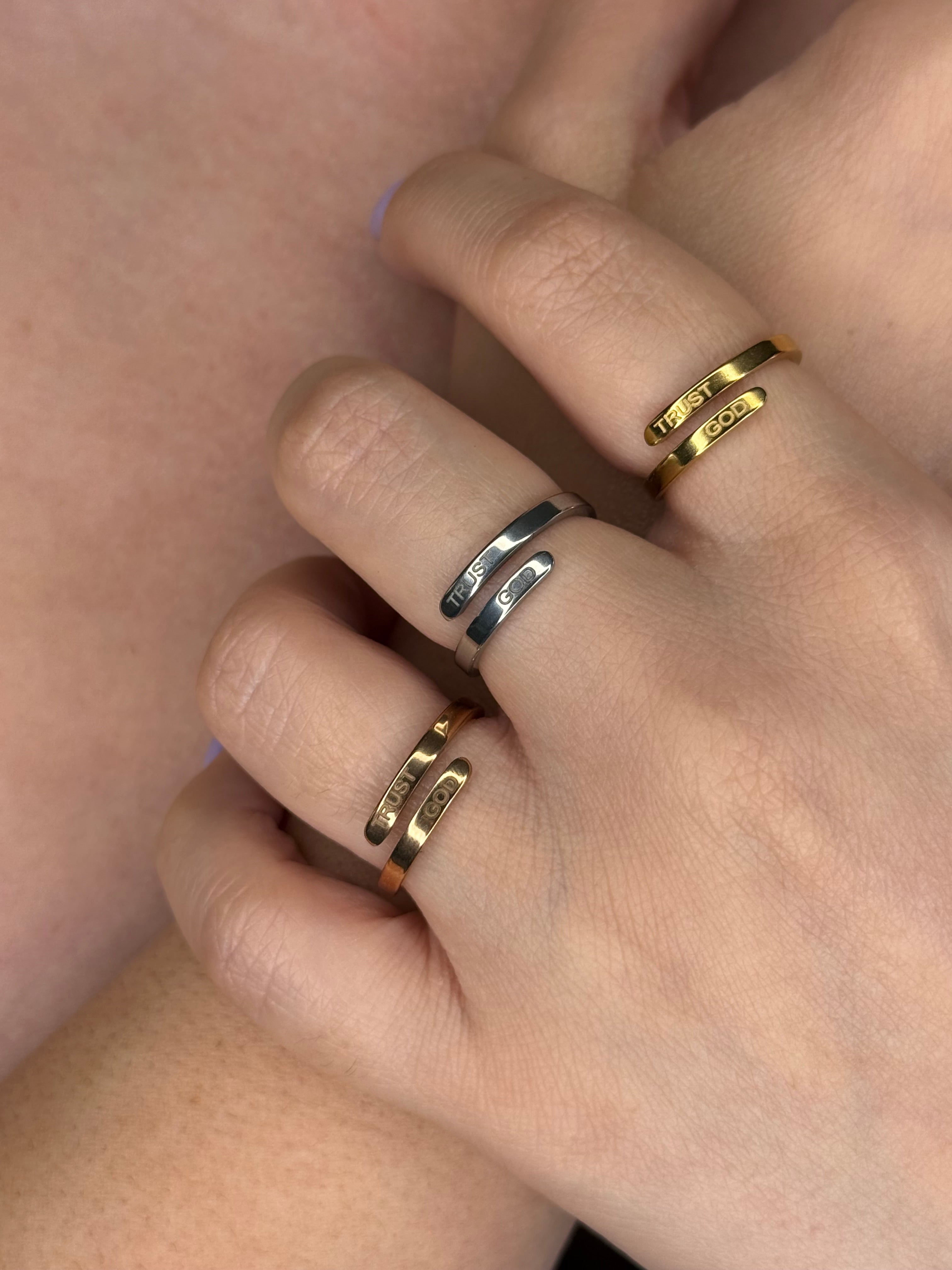 🌿   "TRUST GOD" Adjustable Stainless Steel Ring🌿