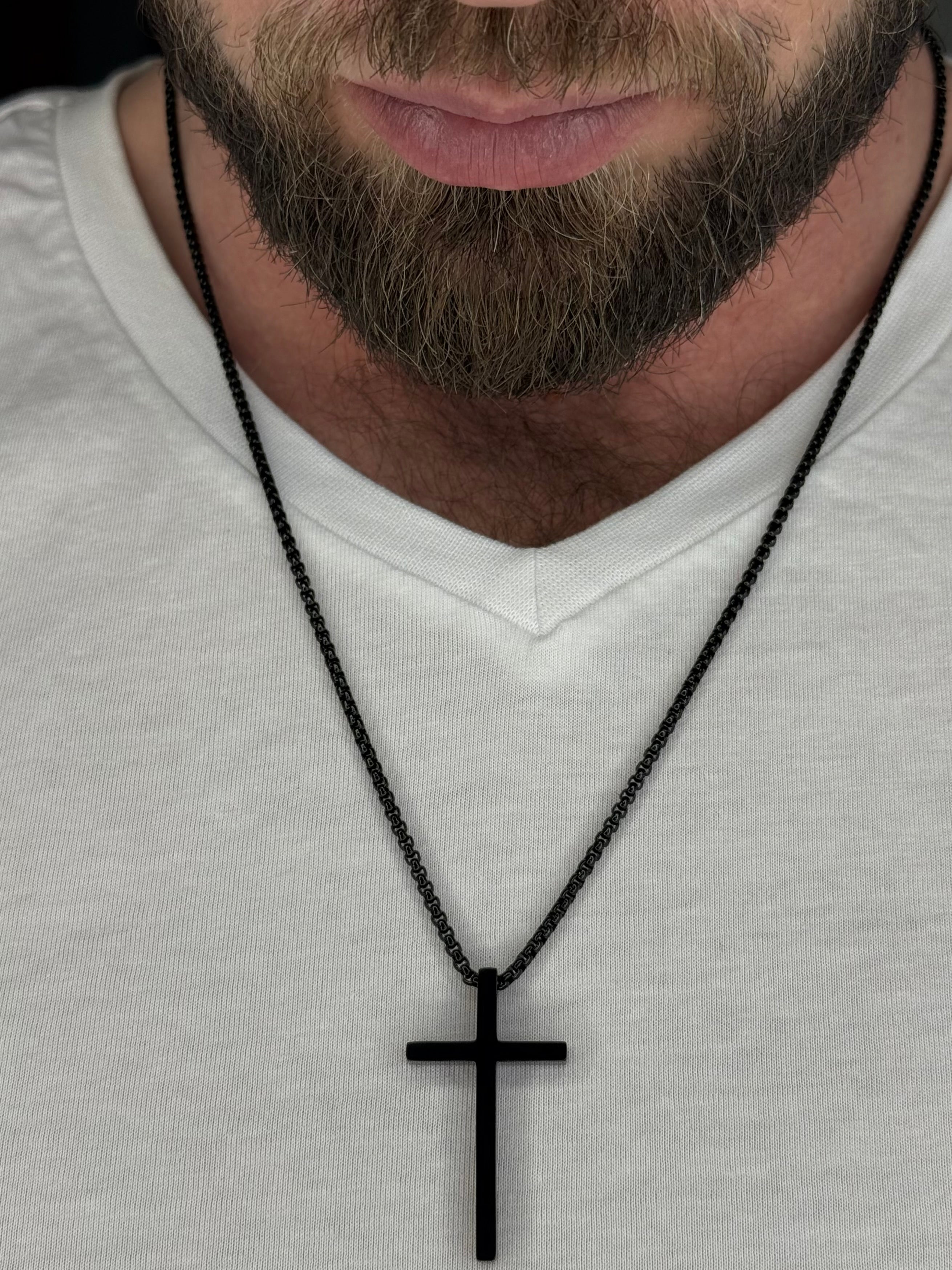 Stainless Steel Men’s Cross Necklace – “I Can Do All Things” Pendant Silver/Black