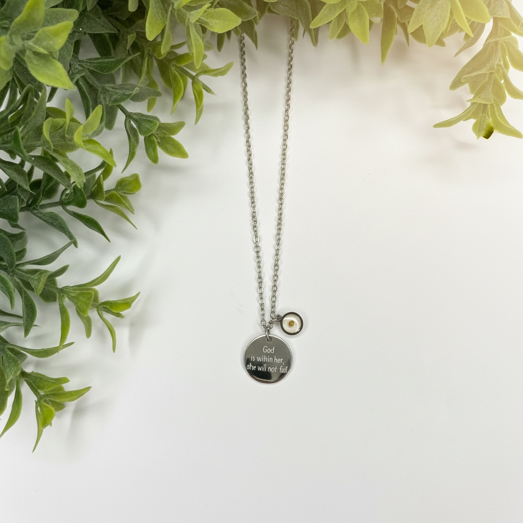 ✨🌿God Is Within Her, She Will Not Fail” Inspirational Pendant- Faith Mustard Seed Necklace🌿✨