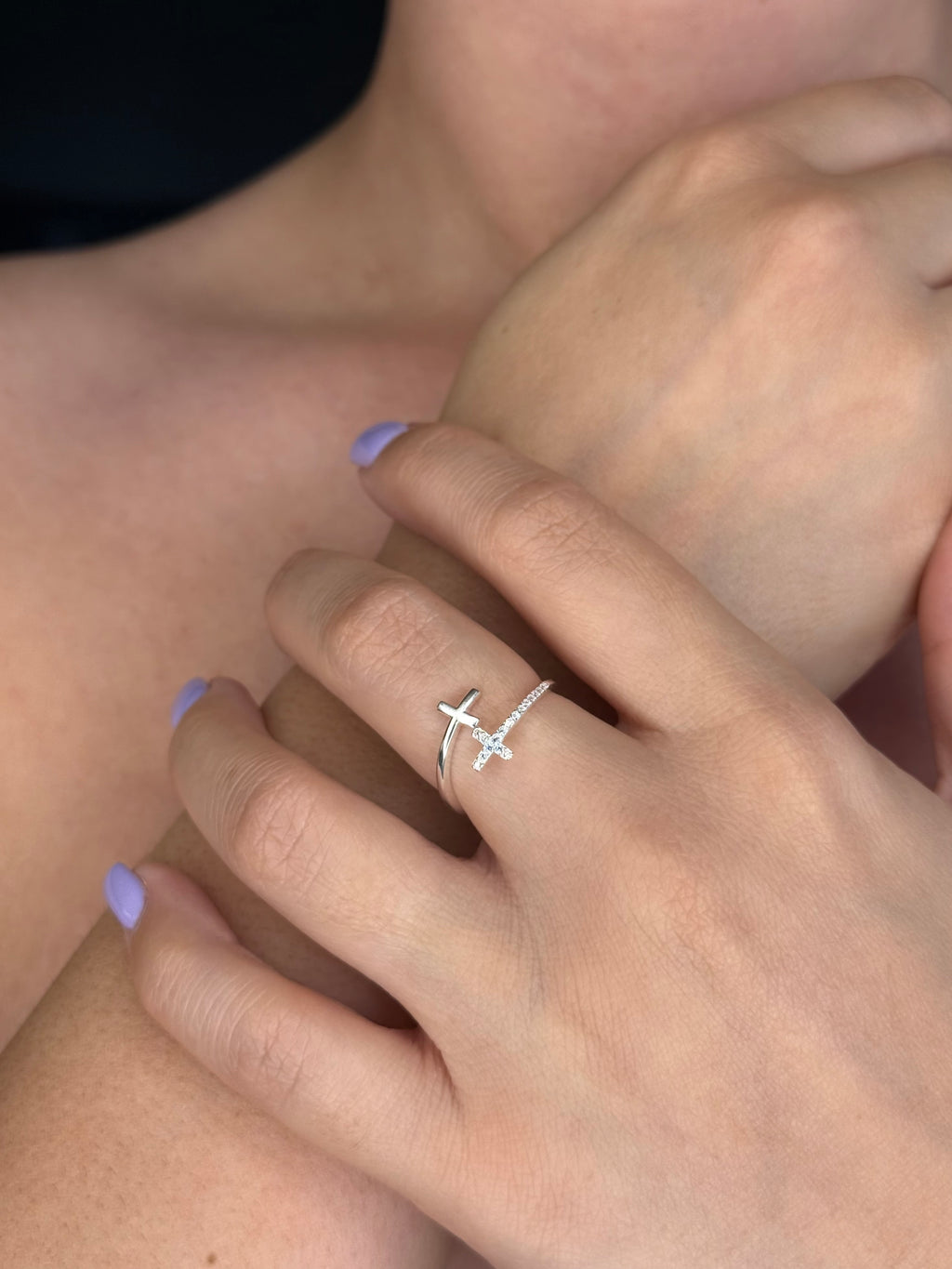 🌿Double Cross Adjustable  Open Ring    – 925 Sterling Silver ✨🌿