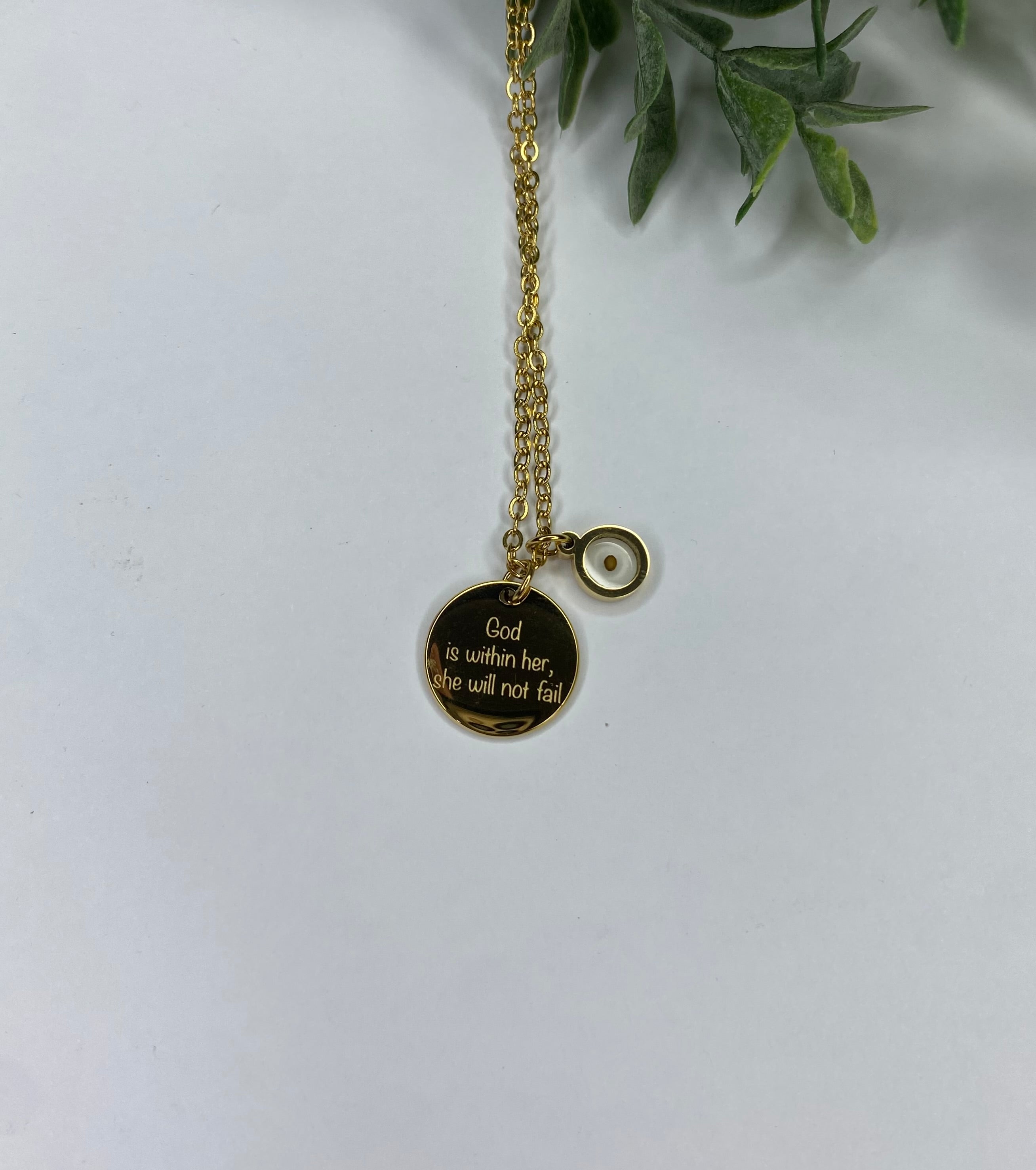 ✨🌿God Is Within Her, She Will Not Fail” Inspirational Pendant- Faith Mustard Seed Necklace🌿✨