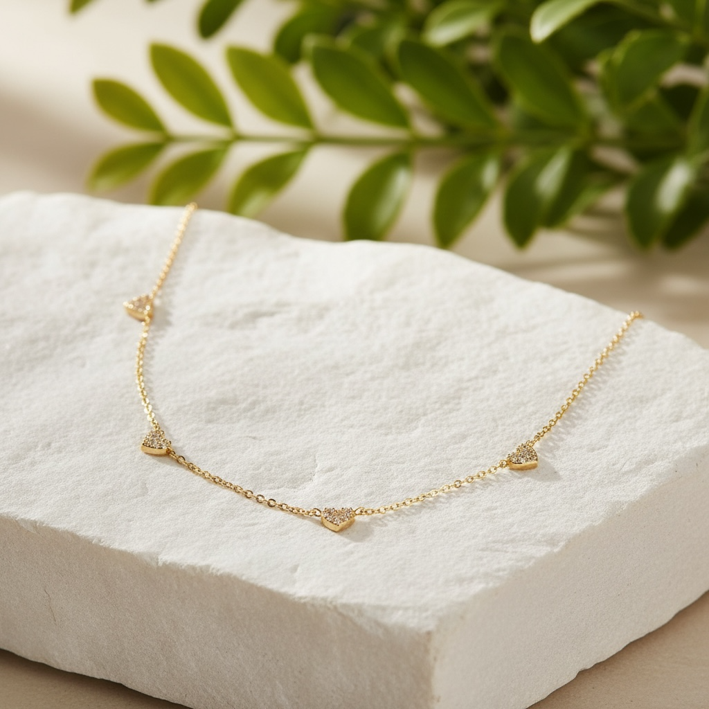 Faithful Five Heart 925 Sterling Silver Necklace Gold/Silver