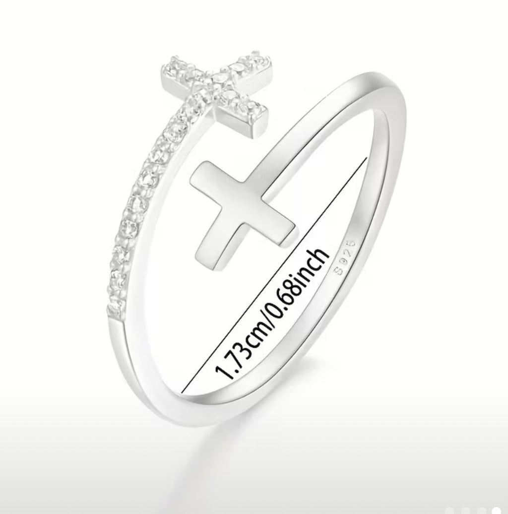 🌿Double Cross Adjustable  Open Ring    – 925 Sterling Silver ✨🌿